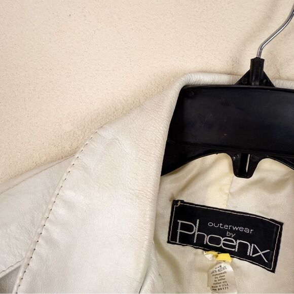 Vintage 80s White Leather Moto Jacket Coat Cropped Size Medium - Picture 7 of 12